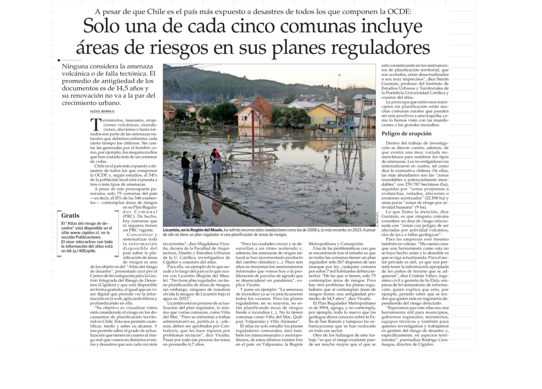 Solo una de cada cinco comunas incluye áreas de riesgos en sus planes reguladores